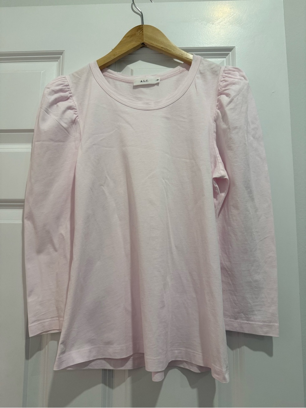 A.L.C. Light Pink Long Sleeve Puff Shoulder Tee
